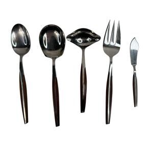 Eldan ELD2-BROWN Set 5 Service Pieces Mid Century Modern Flatware Stainless